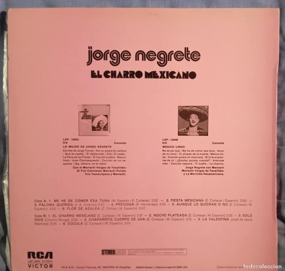 Discos de vinilo: JORGE NEGRETE - EL CHARRO MEXICANO - 1973 - Foto 2