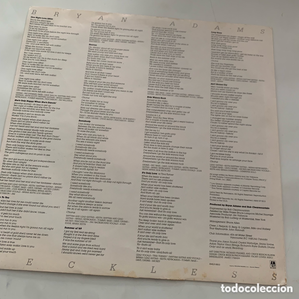 Discos de vinilo: lp Bryan Adams &lrm;&ndash; Reckless edicion espa&ntilde;ola de 1984 - Foto 4