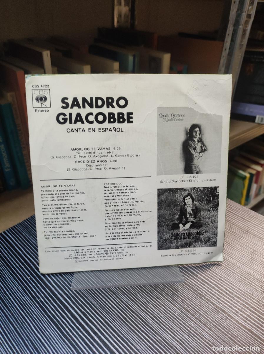 Discos de vinilo: Sandro Giacobbe &ndash; Amor No Te Vayas - Foto 2