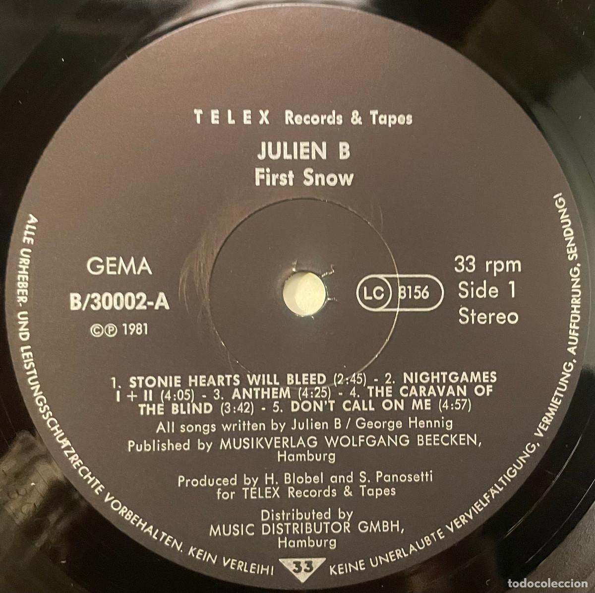 Discos de vinilo: JULIEN B / FIRST SNOW (LP TELEX 1981) GERMANY - Foto 3