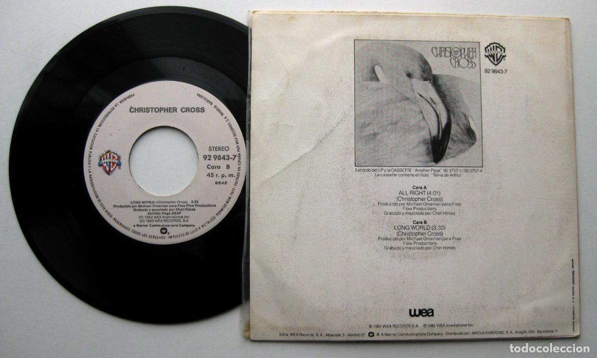 Discos de vinilo: Christopher Cross - All Right - Single Warner Bros. Records 1983 BPY - Foto 2
