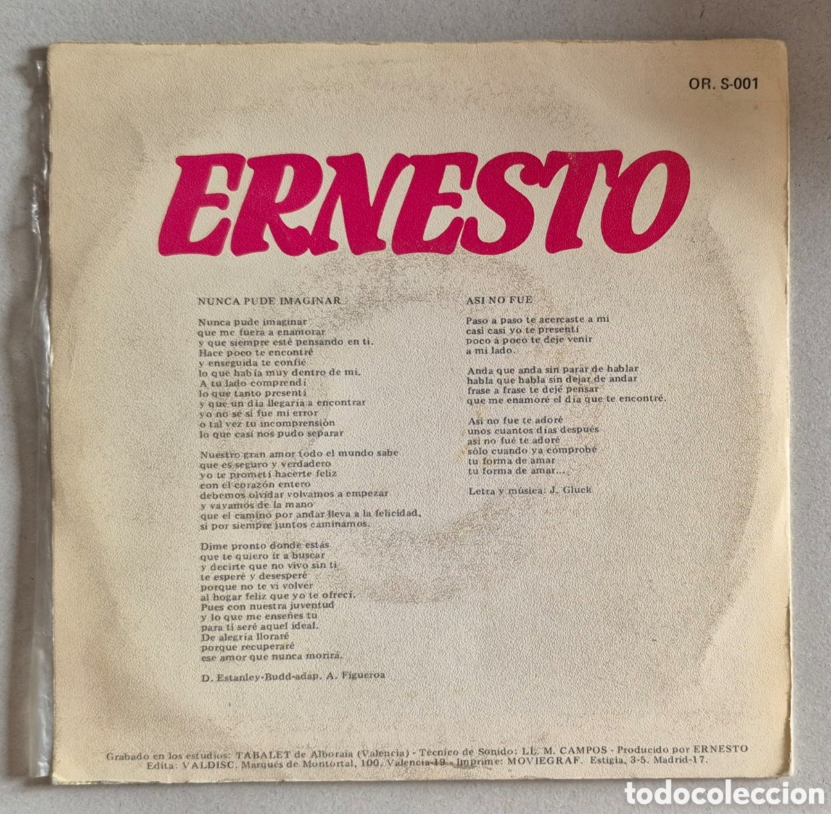 Discos de vinilo: SINGLE - ERNESTO - NUNCA PUDE IMAGINAR - 1982 - Foto 2