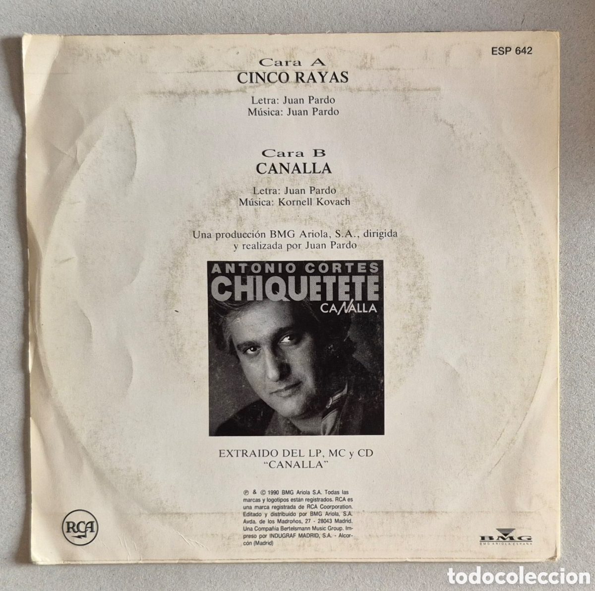 Discos de vinilo: SINGLE - CHIQUETETE - CINCO RAYAS - 1990 PROMO - Foto 2