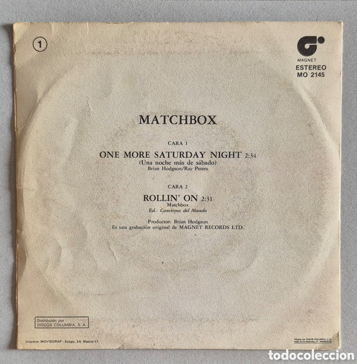 Discos de vinilo: SINGLE - MATCHBOX - ONE MORE SATURDAY NIGHT - 1982 - Foto 2