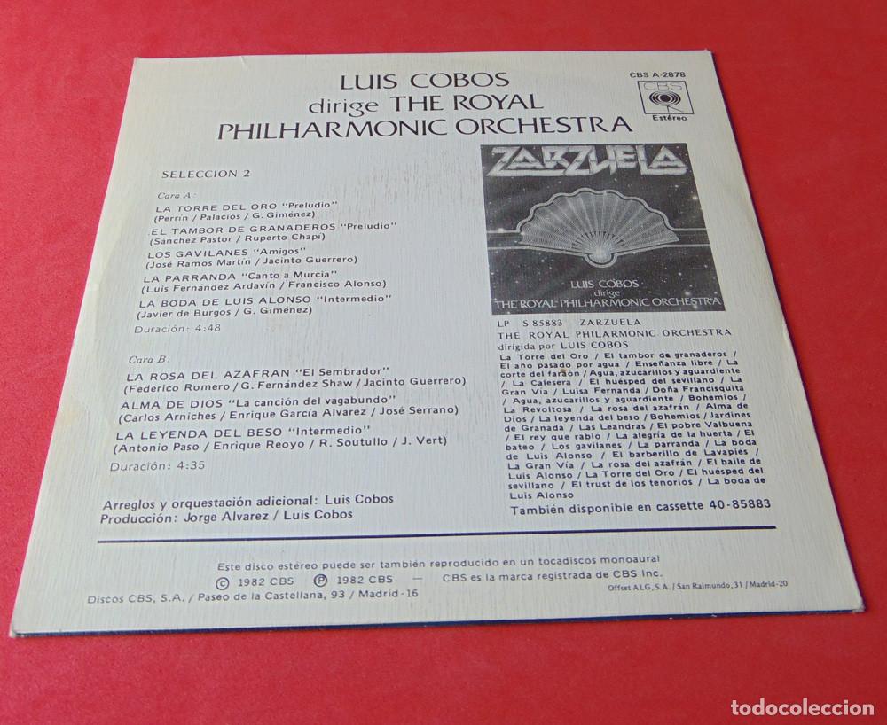 Discos de vinilo: LUIS COBOS - ZARZUELA SELECCION 2 - SINGLE VINILO 1982 - Foto 3