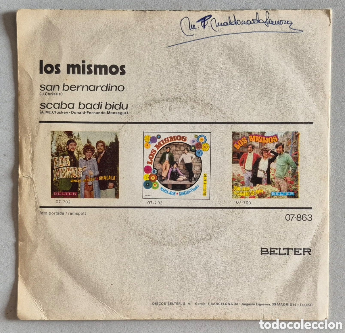 Discos de vinilo: SINGLE - LOS MISMOS - SAN BERNARDINO - 1971 - Foto 2