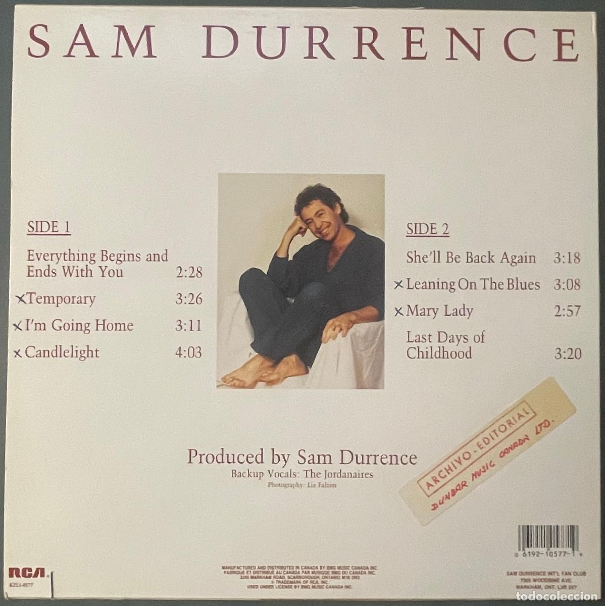 Discos de vinilo: SAM DURRENCE / SAM DURRENCE (LP RCA 1987) CANADA - Foto 2
