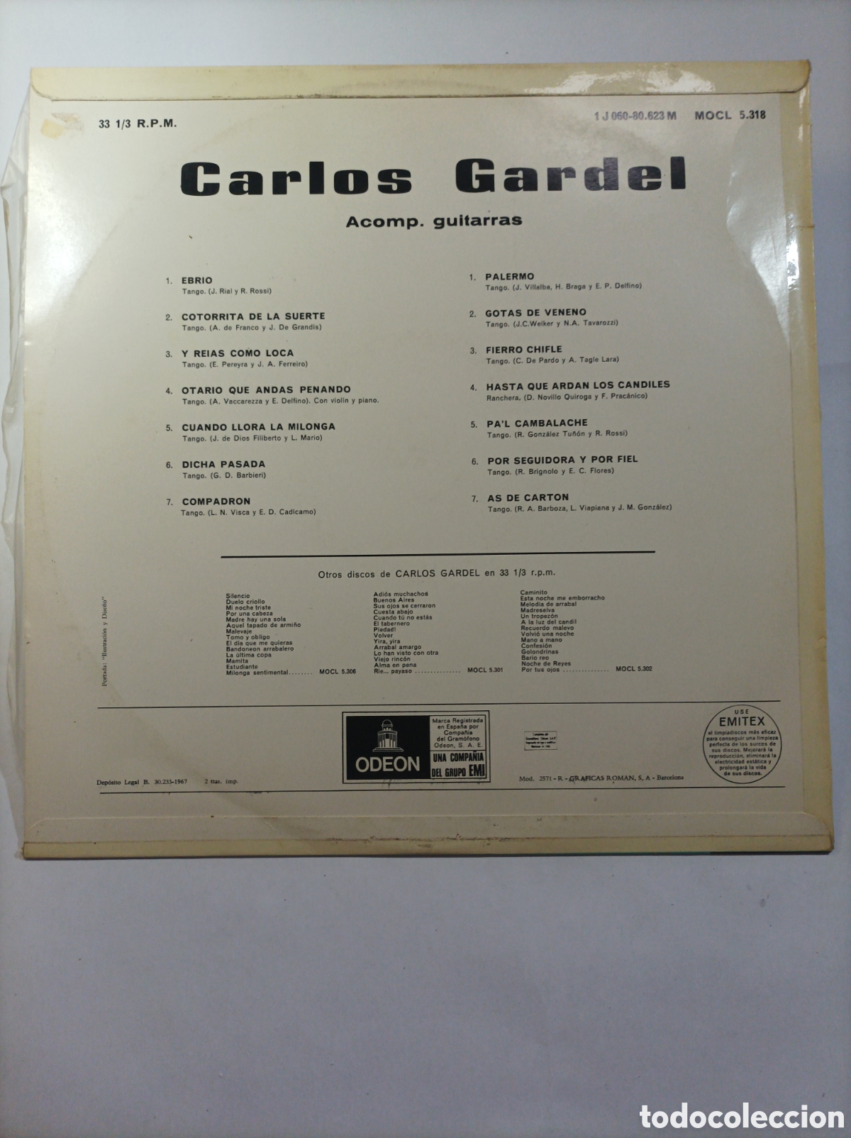 Discos de vinilo: CARLOS GARDEL. ODEON. VINILO. 1967. - Foto 3