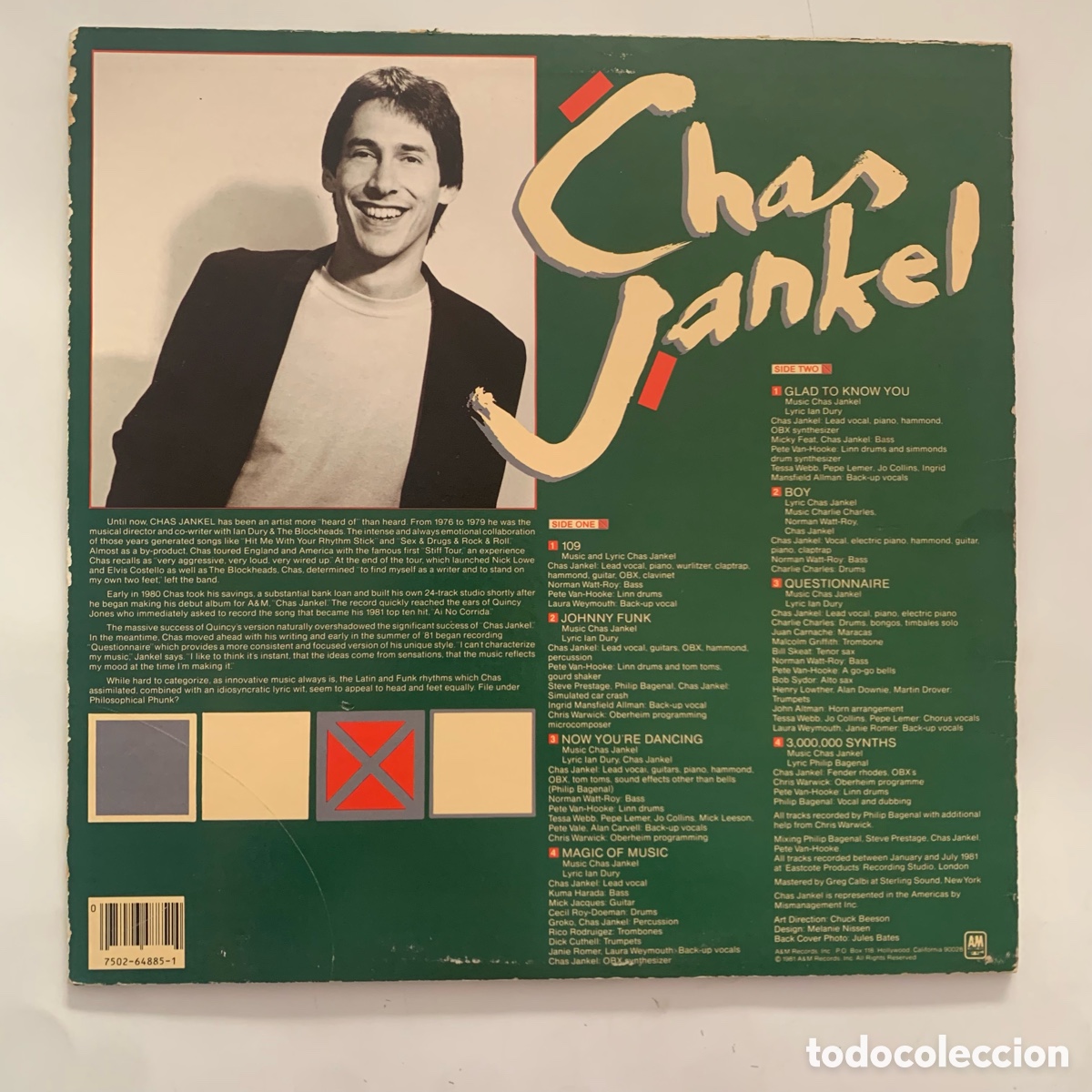 Discos de vinilo: lp Chas Jankel &ndash; Questionnaire edicion USA de 1982 - Foto 2