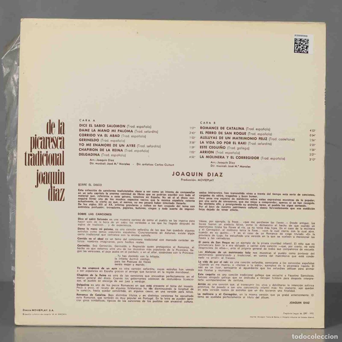 Discos de vinilo: LP. Joaqu&iacute;n D&iacute;az &ndash; De La Picaresca Tradicional - Foto 2