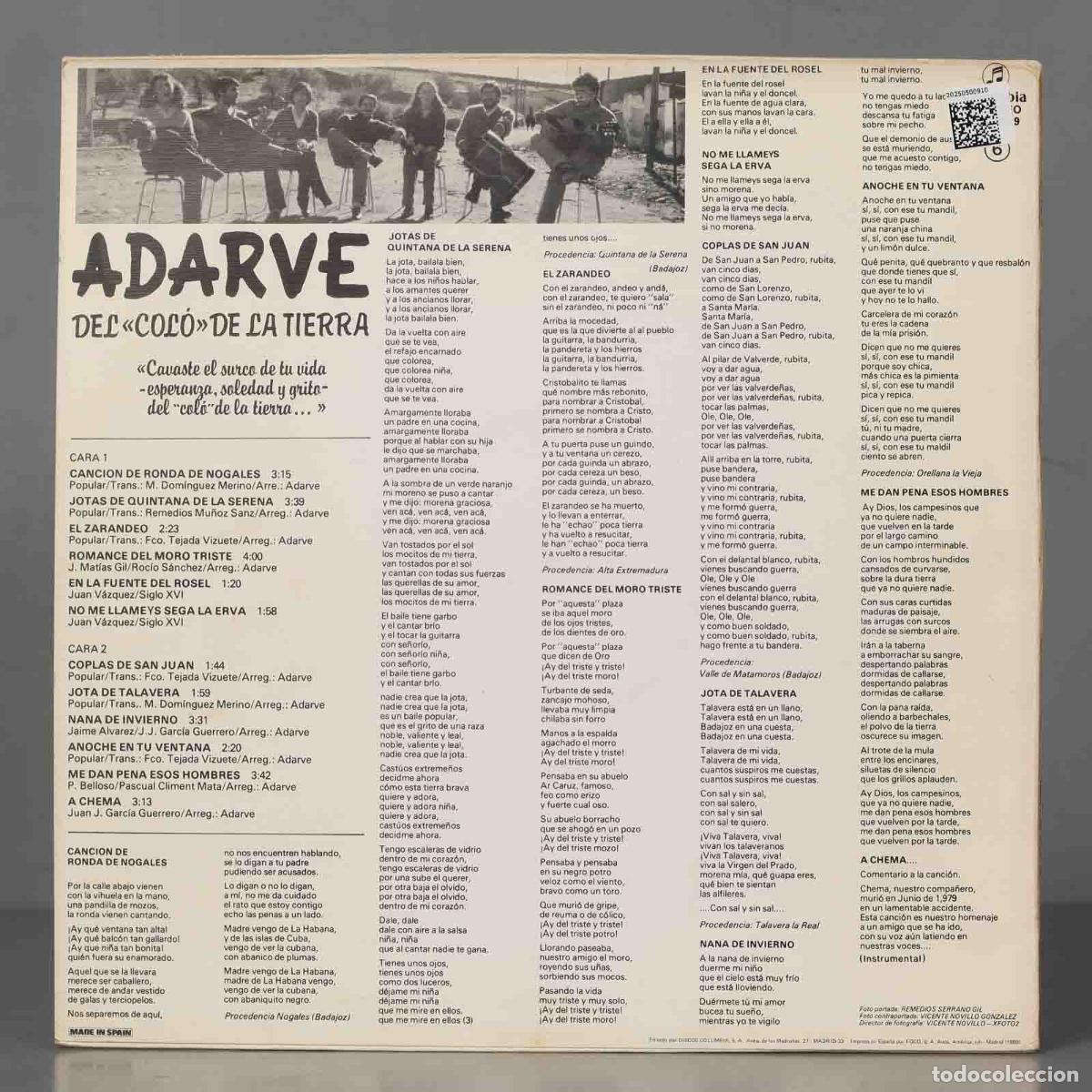 Discos de vinilo: LP. Adarve - Del Colo de la tierra - Foto 2