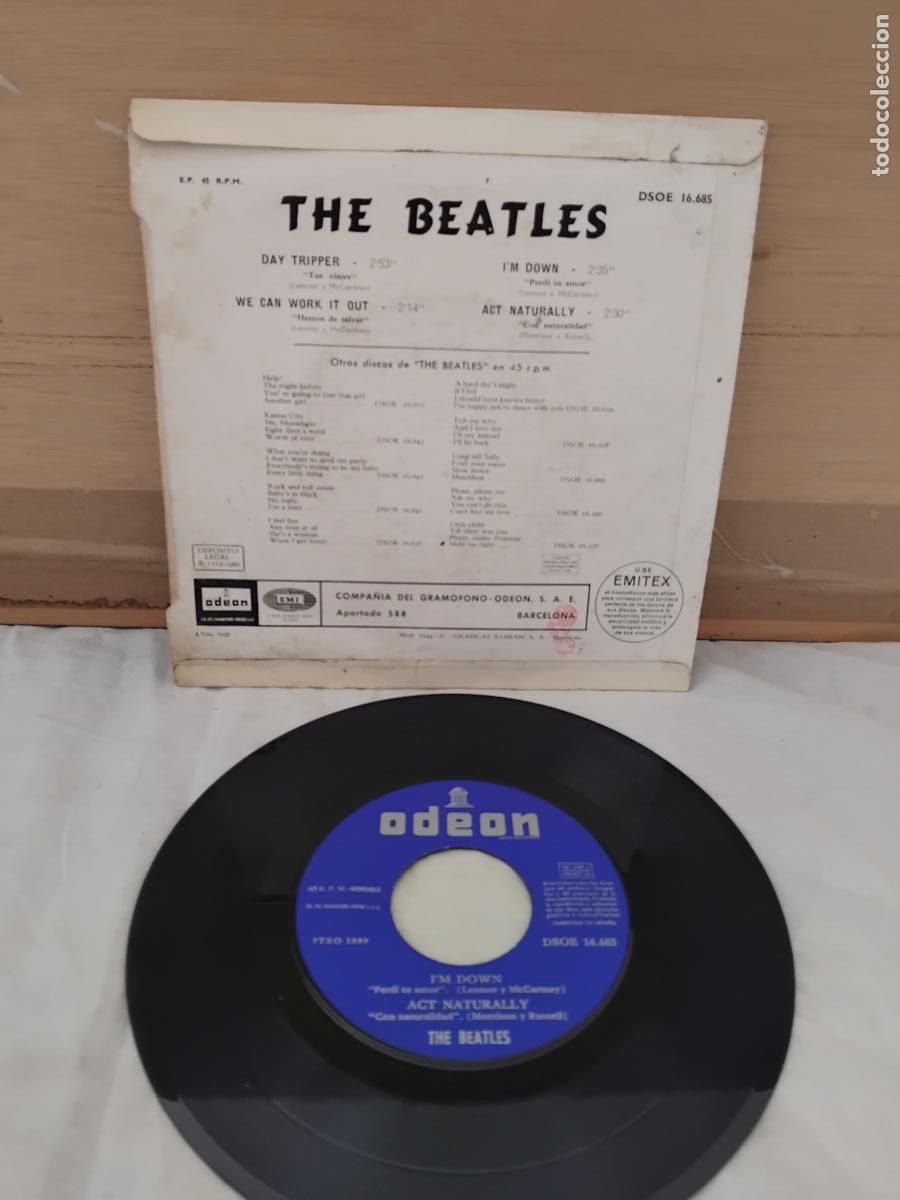 Discos de vinilo: THE BEATLES. DAY TRIPPER + 3. EP ODEON 1966. - Foto 2