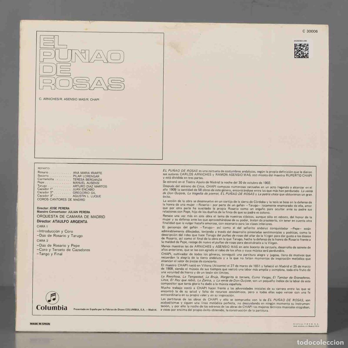 Discos de vinilo: LP. Argenta &ndash; El Pu&ntilde;ao De Rosas - Foto 2
