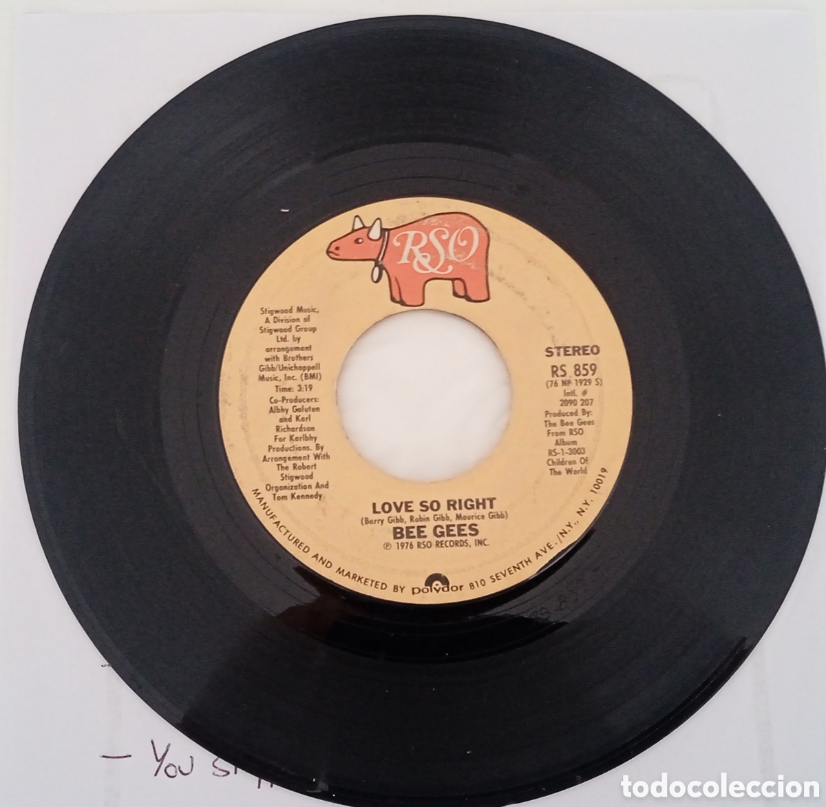 Discos de vinilo: BEE GEES - Love so right (1976) single - Foto 2