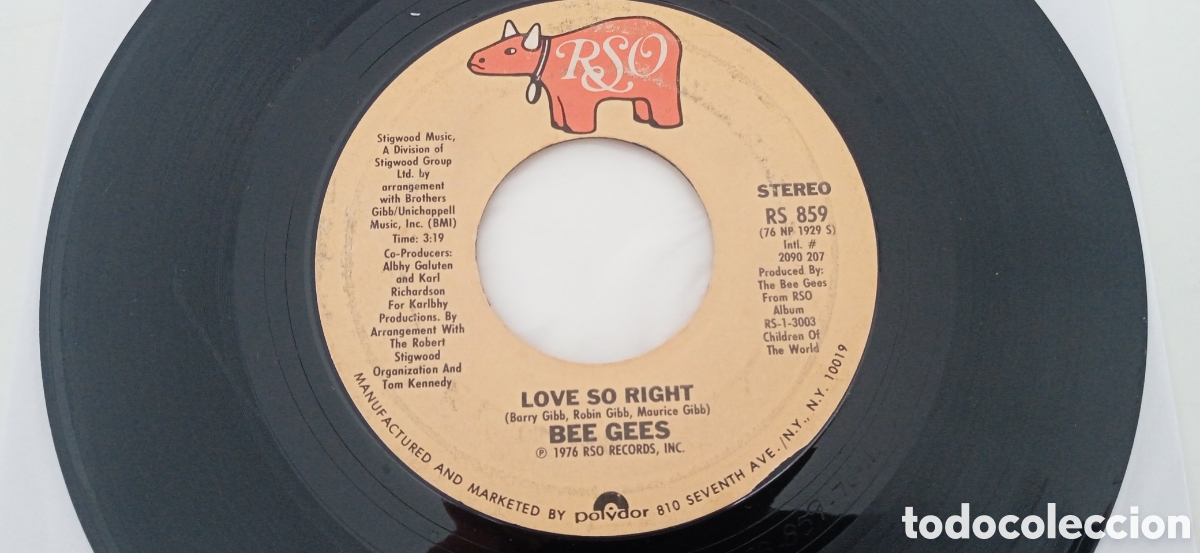 Discos de vinilo: BEE GEES - Love so right (1976) single - Foto 1