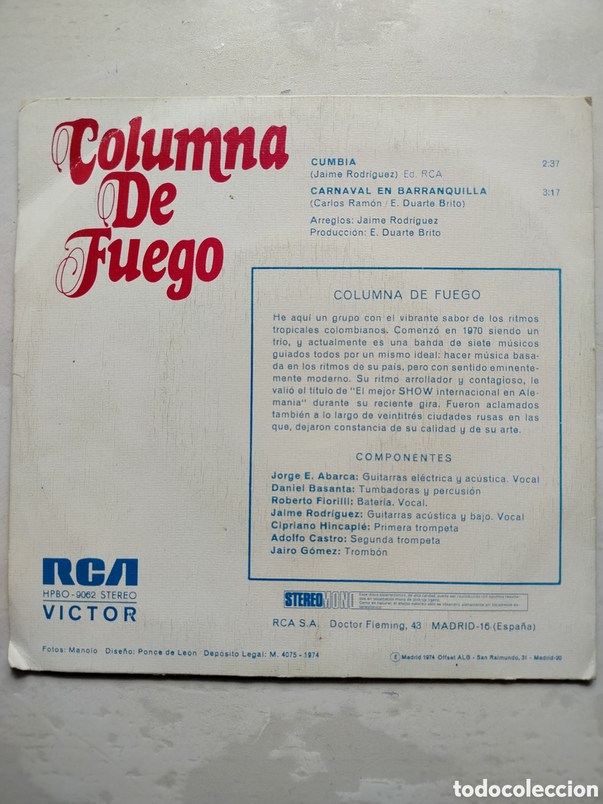 Discos de vinilo: Columna de Fuego Single - Foto 2