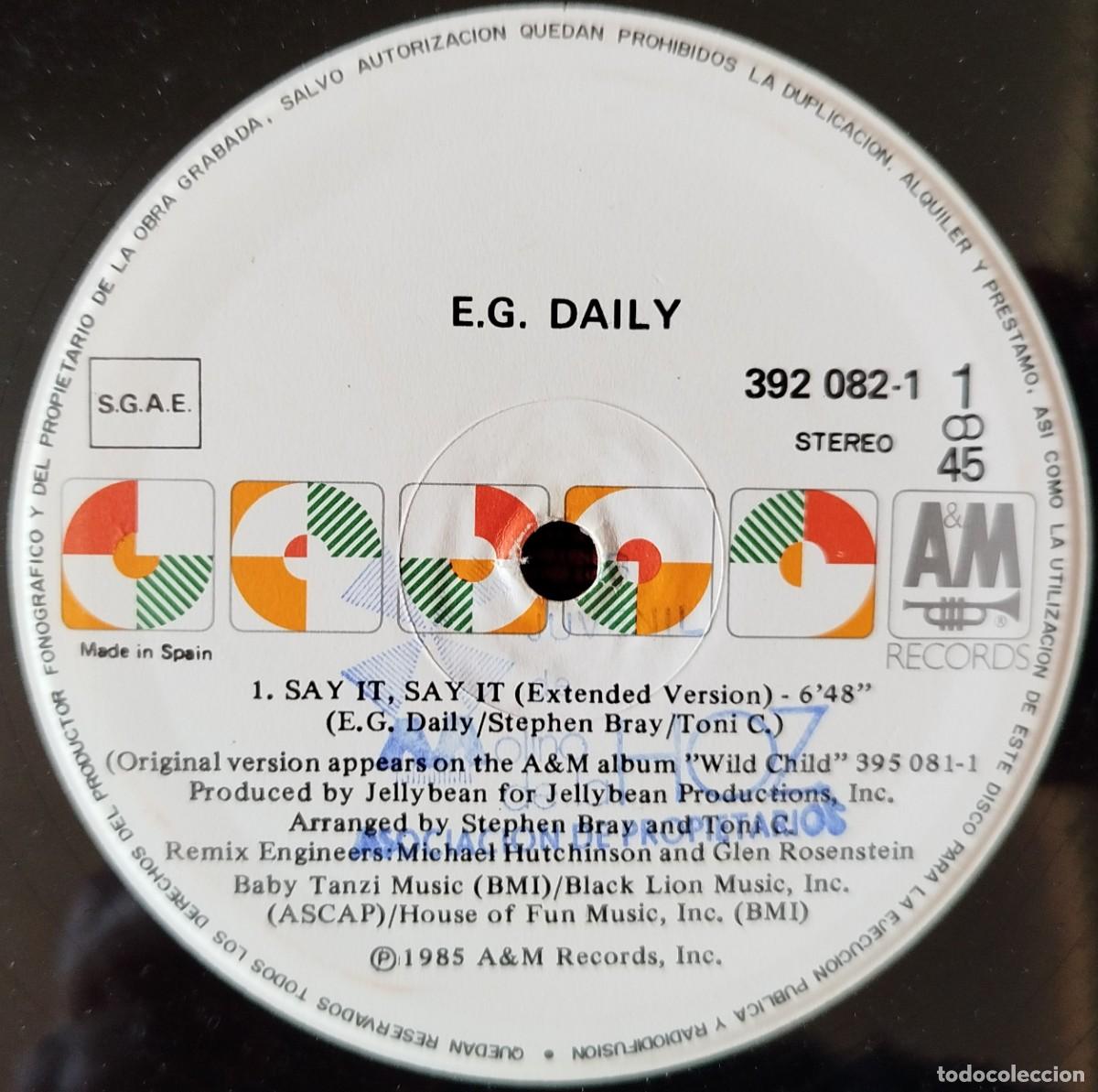 Discos de vinilo: E. G. DAILY ** Say It, Say It (Extended Version) ** MAXI SINGLE VINILO 1985 - Foto 3