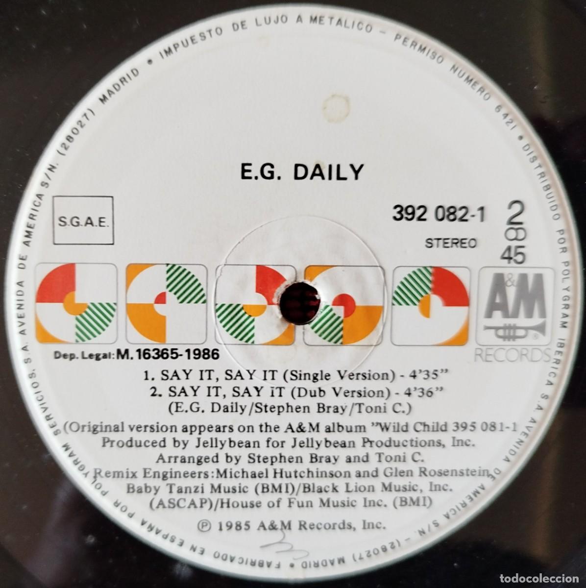 Discos de vinilo: E. G. DAILY ** Say It, Say It (Extended Version) ** MAXI SINGLE VINILO 1985 - Foto 4