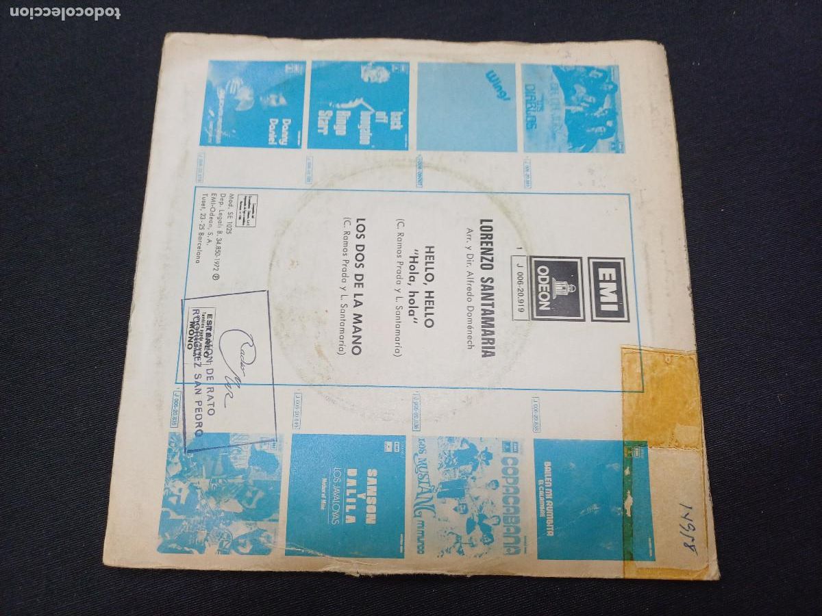 Discos de vinilo: LORENZO SANTAMARIA/HELLO HELLO/SINGLE. - Foto 3