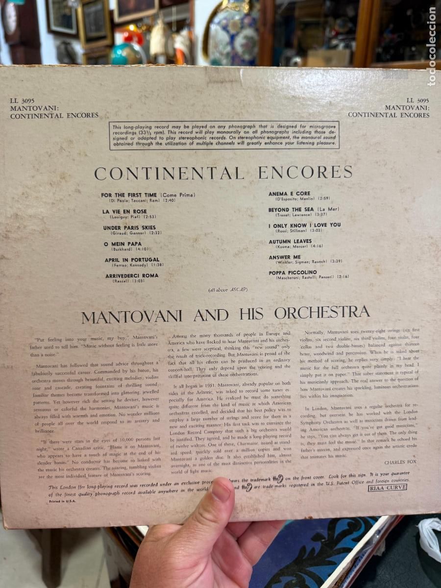 Discos de vinilo: LP CONTINENTAL ENCORES - MANTOVANI - Foto 2