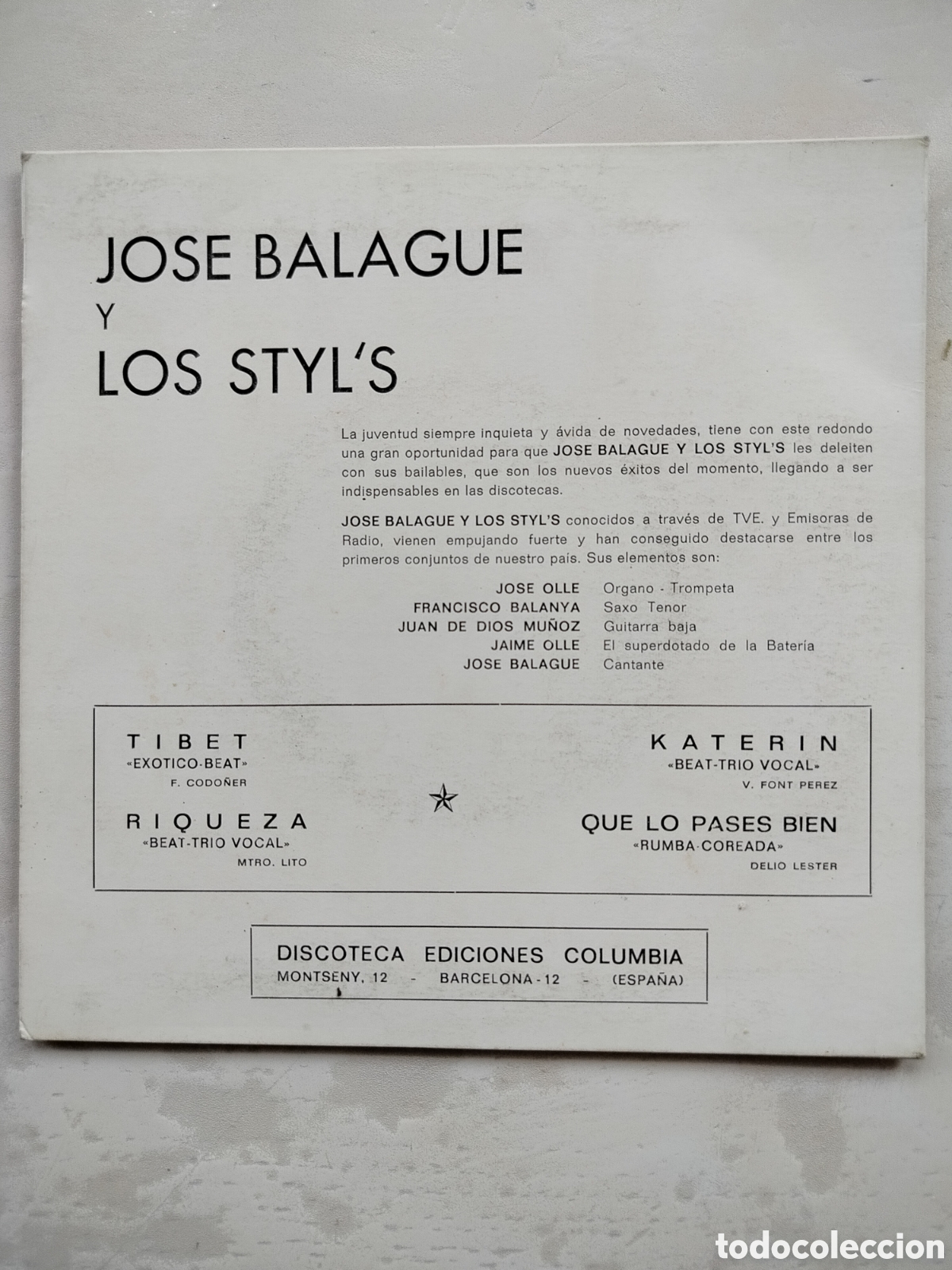Discos de vinilo: Jos&eacute; Balagu&eacute; y Los Styls - Foto 2