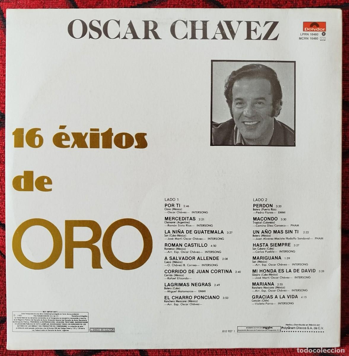 Discos de vinilo: OSCAR CHAVEZ ** 16 &Eacute;xitos De Oro ** VINILO LP MEXICO - Foto 2