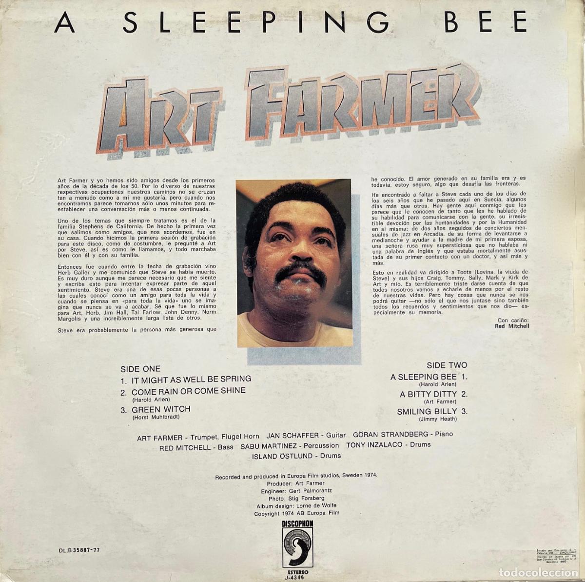 Discos de vinilo: ART FARMER. A SLEEPING BEE. LP ORIGINAL ESPA&Ntilde;A 1977 - Foto 2