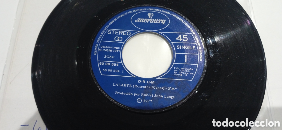 Discos de vinilo: D-R-U-M - Lalabye (1977) single - Foto 2