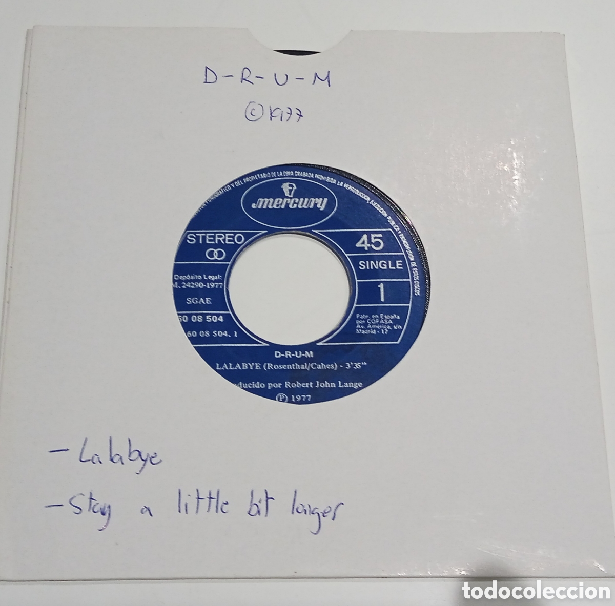 Discos de vinilo: D-R-U-M - Lalabye (1977) single - Foto 1