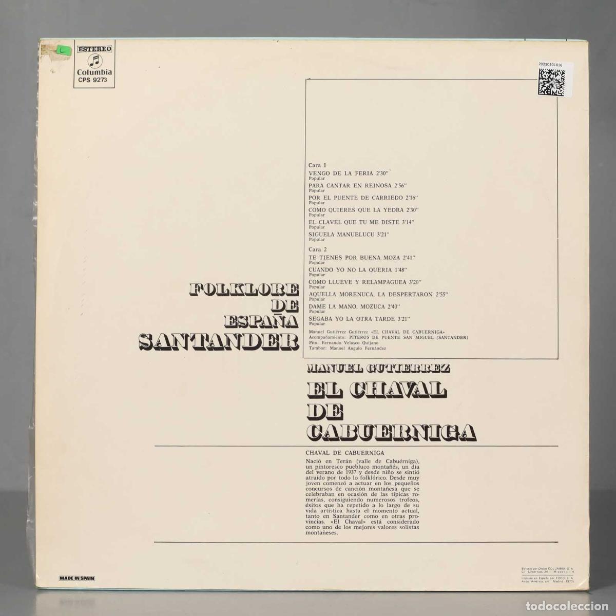 Discos de vinilo: LP. FOLKLORE SANTANDER. EL CHAVAL DE CABU&Eacute;RNIGA - Foto 2