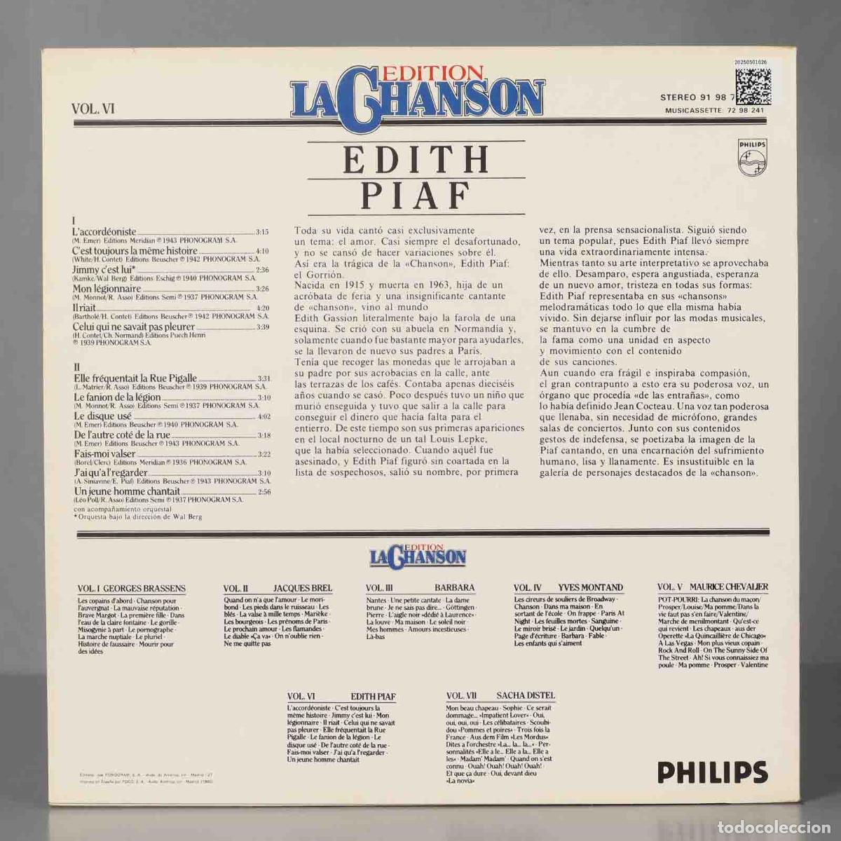 Discos de vinilo: LP. Edith Piaf &ndash; Edition La Chanson - Edith Piaf / Vol. VI - Foto 2
