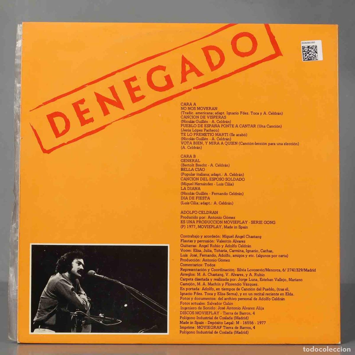 Discos de vinilo: LP. Adolfo Celdran &ndash; Denegado - Foto 2