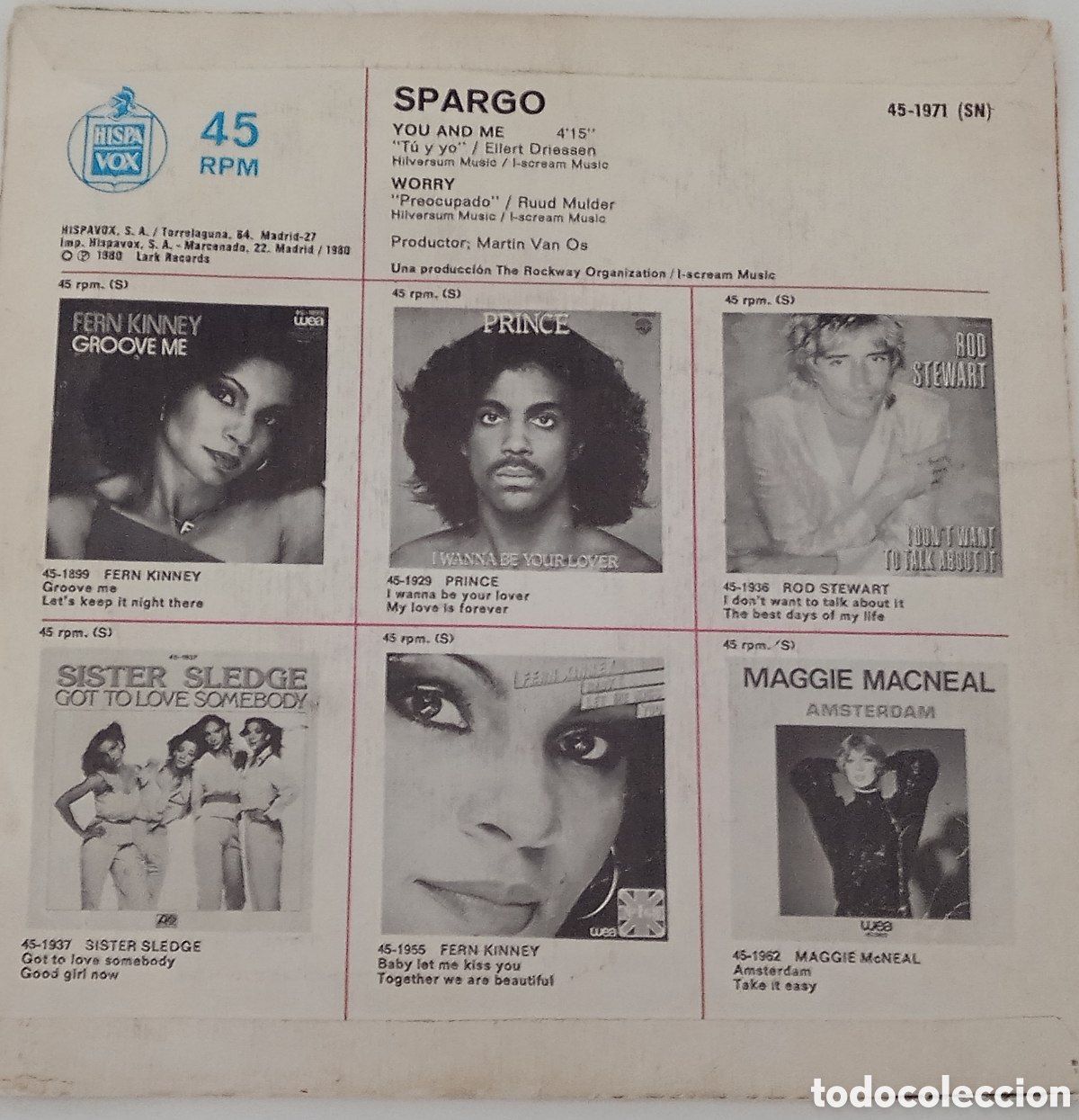 Discos de vinilo: SPARGO - You and me (1980) single - Foto 2
