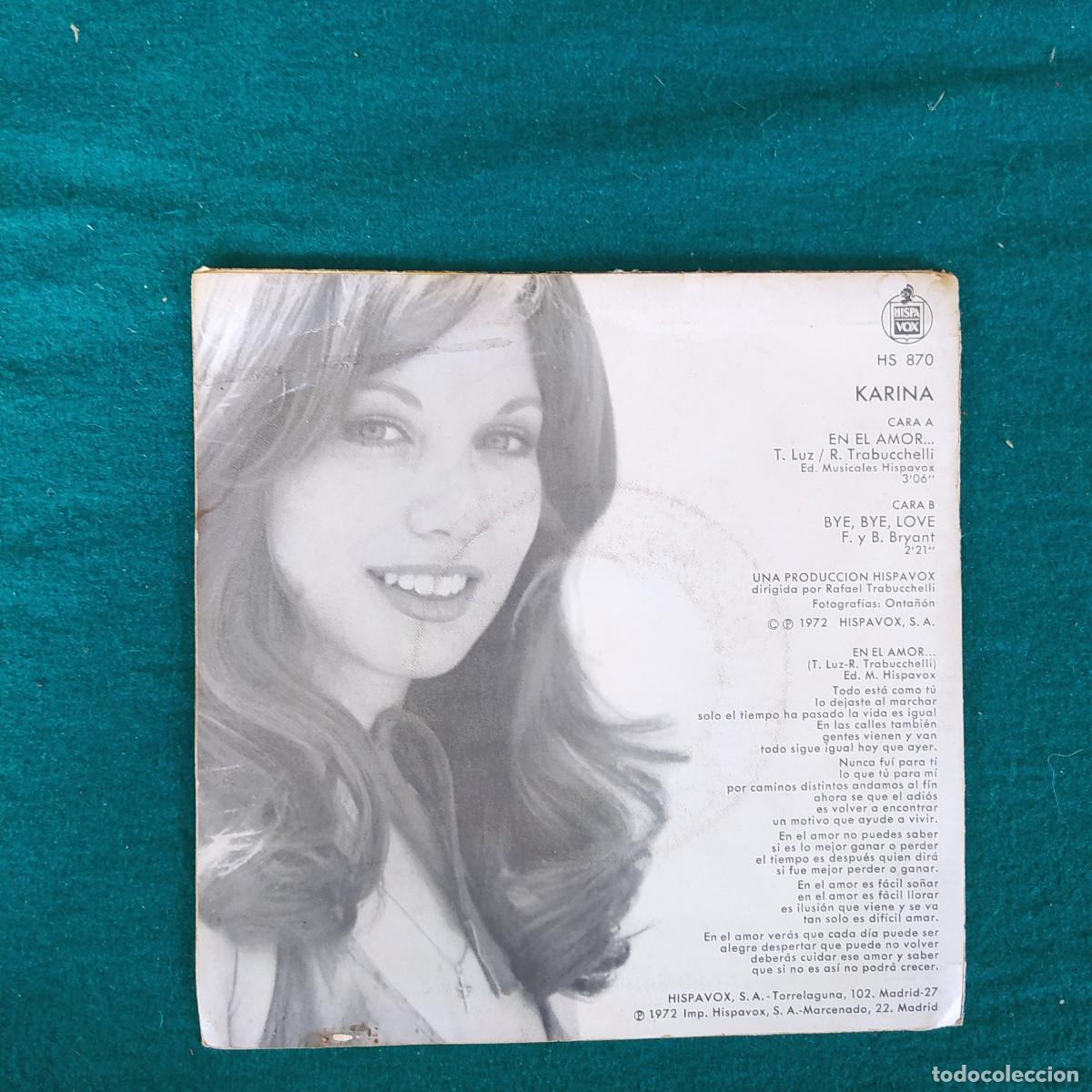 Discos de vinilo: Karina &ndash; En El Amor... / Bye, Bye Love - Foto 2