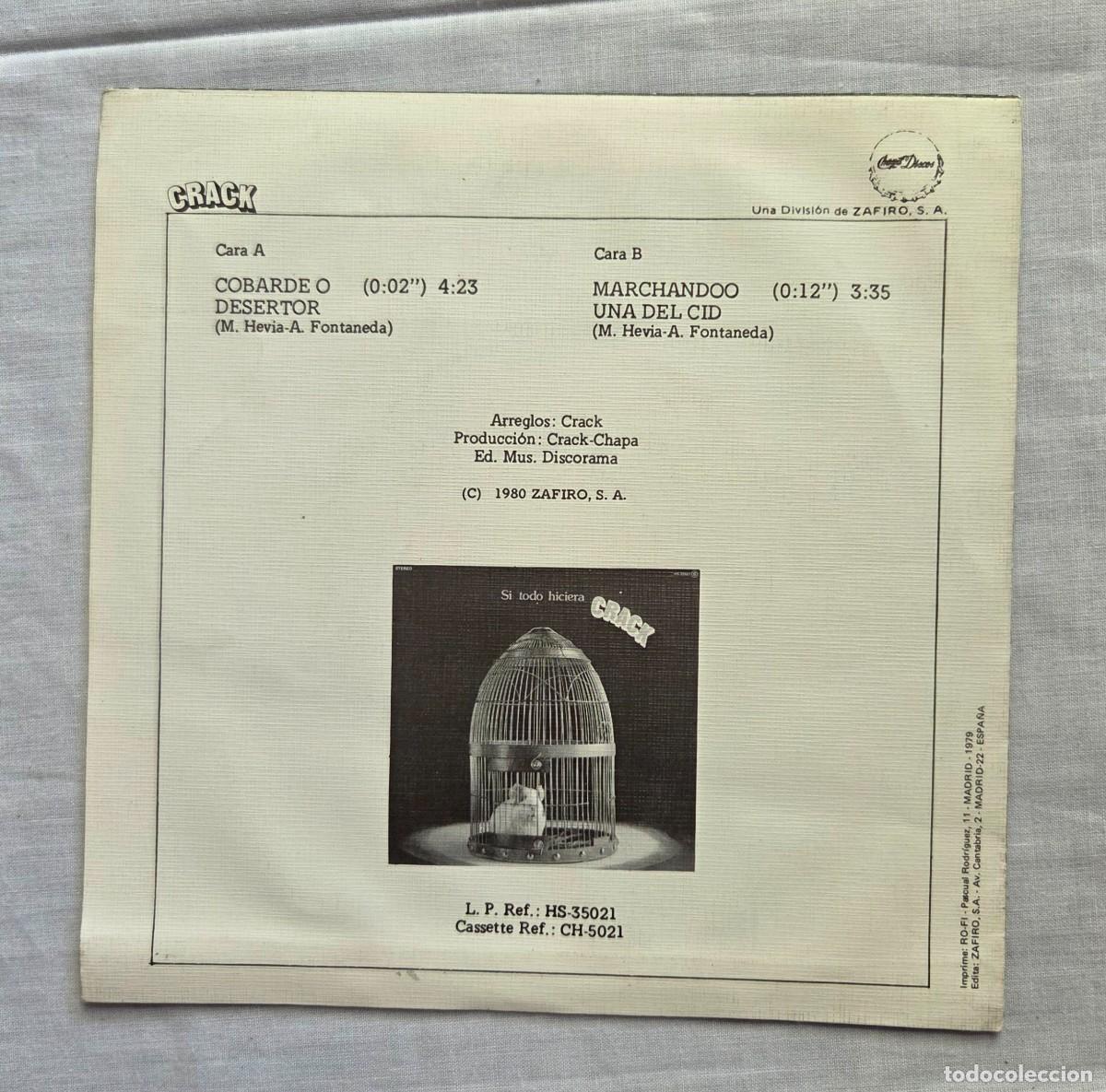 Discos de vinilo: Single Vinilo Crack, Cobarde o desertor - Foto 2