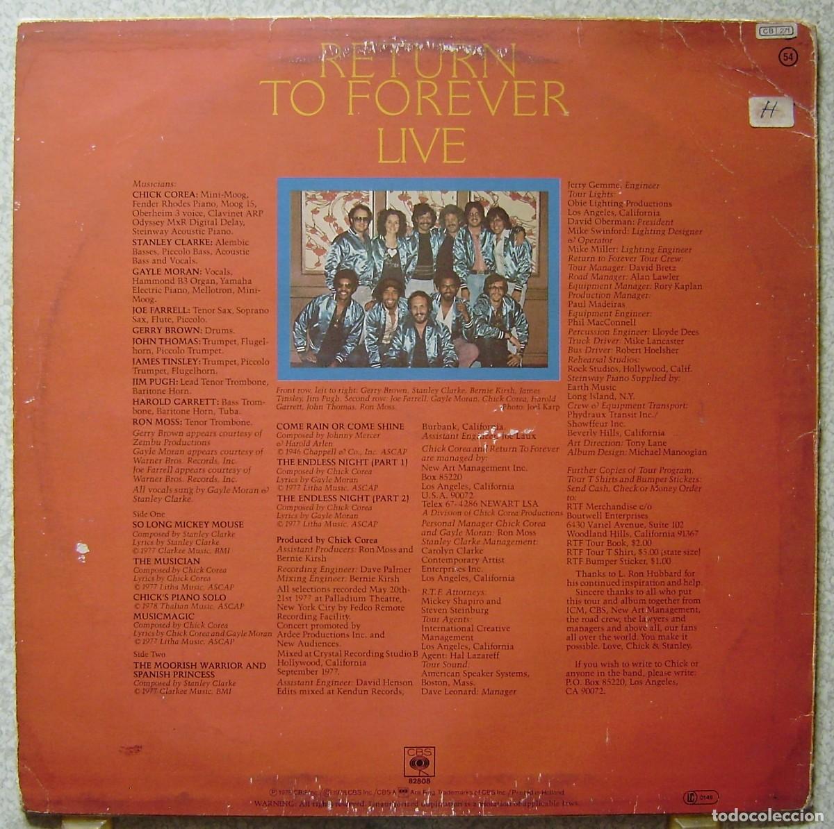 Discos de vinilo: RETURN TO FOREVER LIVE...CHICK COREA - Foto 2