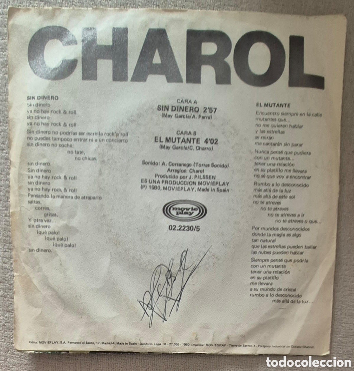 Discos de vinilo: SINGLE - CHAROL - SIN DINERO - Foto 2