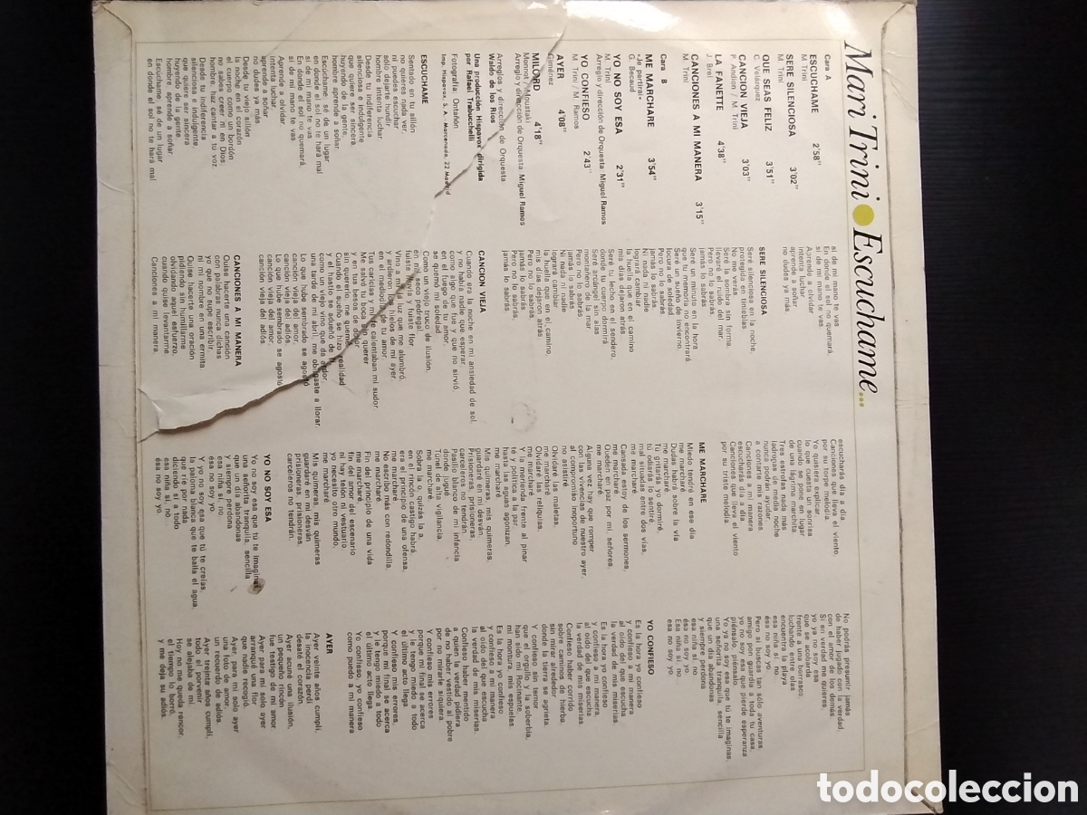 Discos de vinilo: Mari Trini LP esc&uacute;chame 1971 - Foto 2