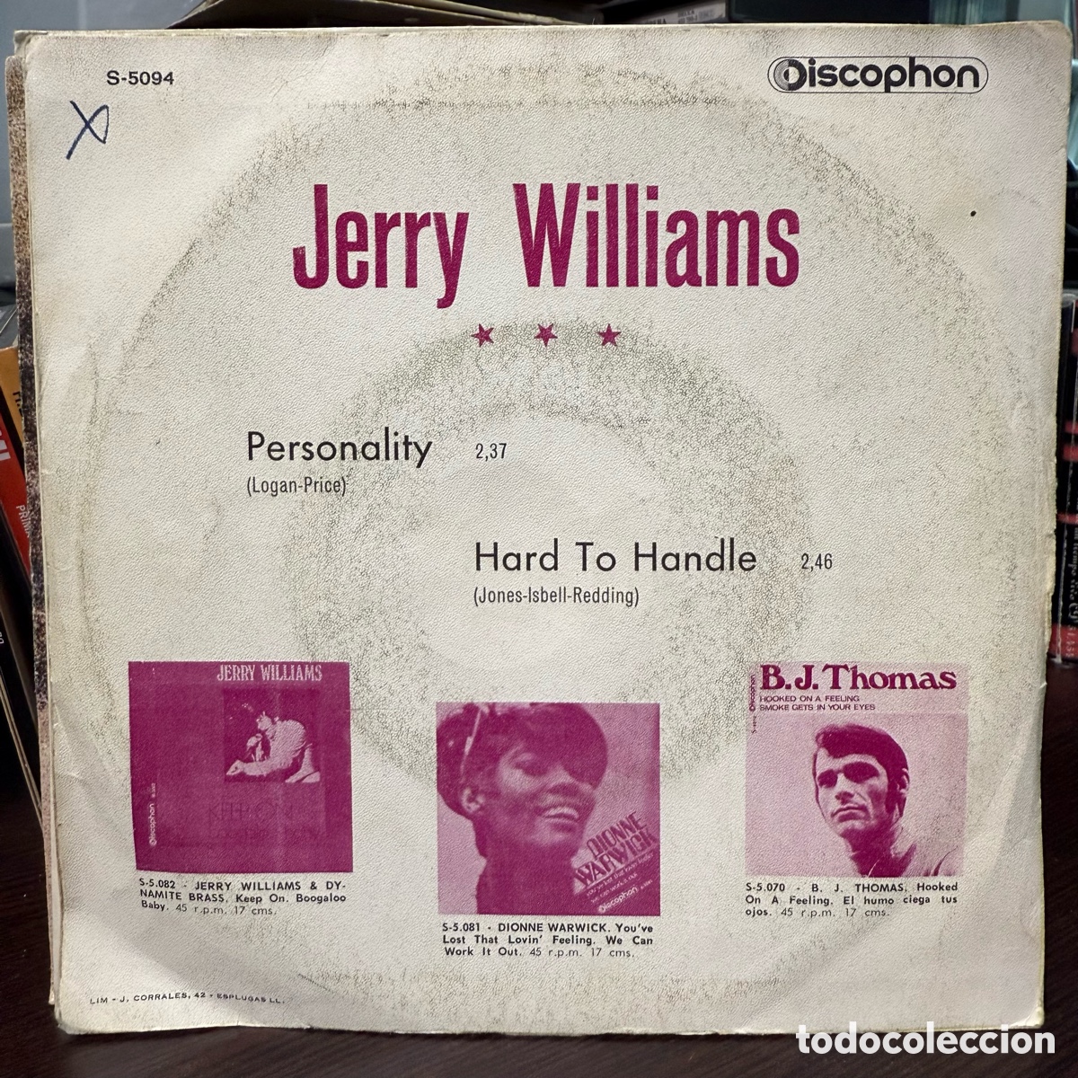 Discos de vinilo: Jerry Williams - Personality (7&rdquo;) - Foto 2