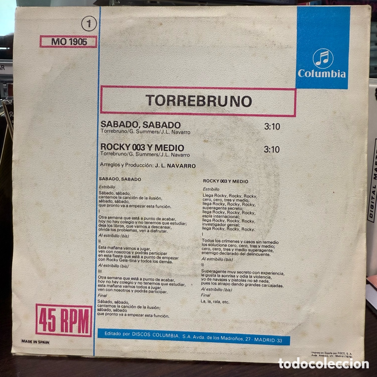 Discos de vinilo: Torrebruno - Sabado, Sabado (7&rdquo;) - Foto 2