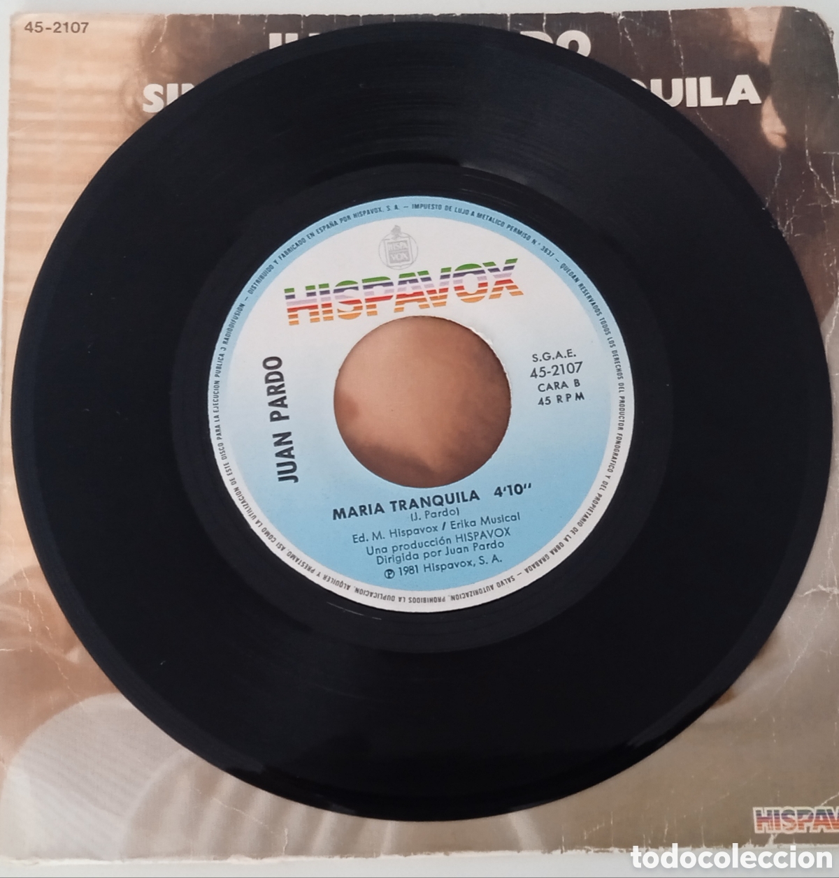 Discos de vinilo: JUAN PARDO - Sin t&iacute; (1981) single - Foto 5