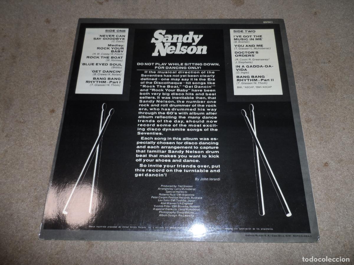 Discos de vinilo: SANDY NELSON - DISCO DYNAMITE, BANG BANG RHYTHM (SPAIN 1975) - Foto 2