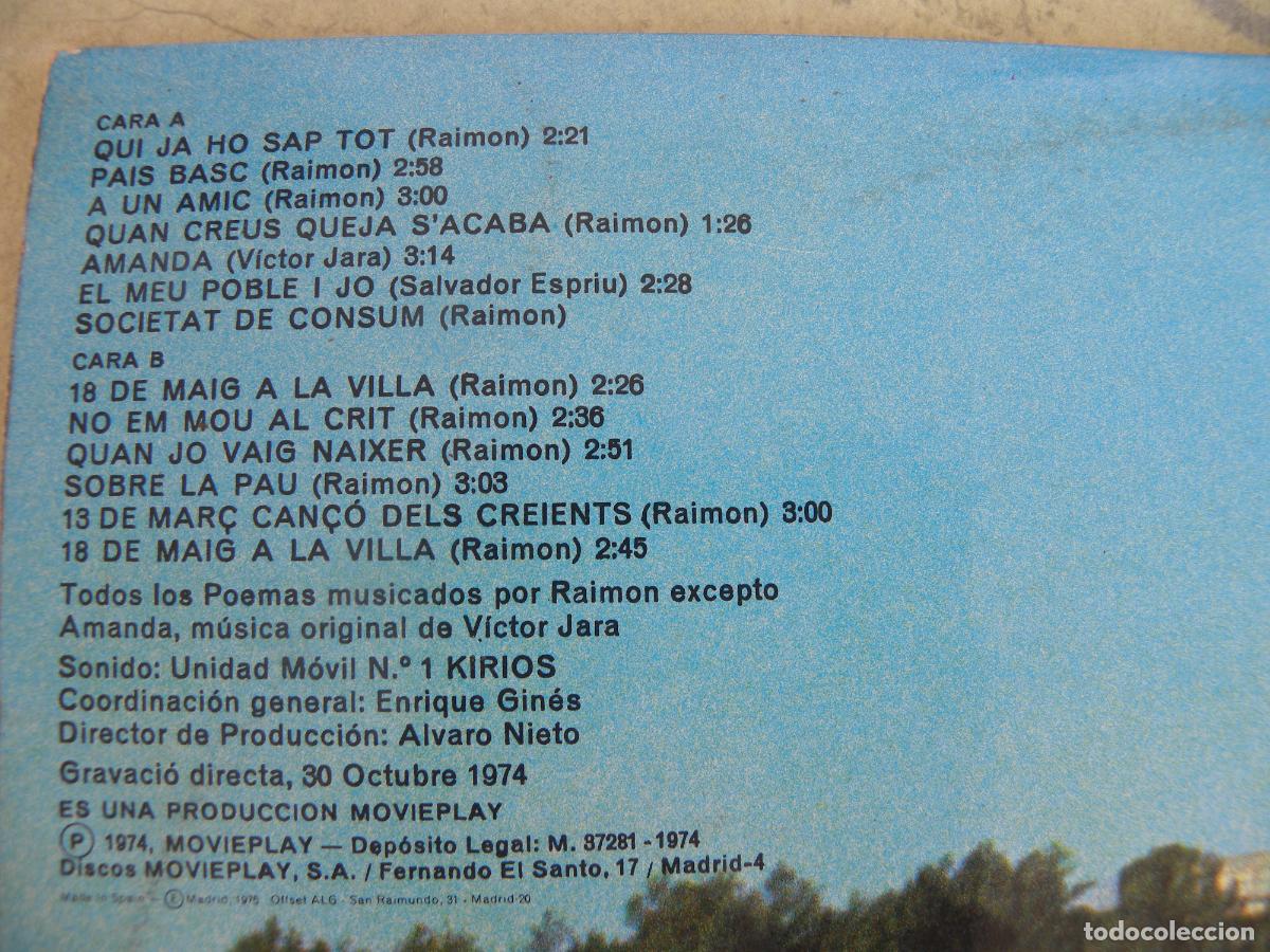 Discos de vinilo: RAIMON (CAMPUS DE BELLATERRA) -LP 1974 - Foto 3