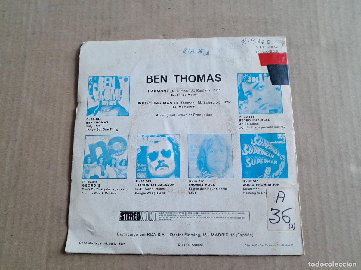 Discos de vinilo: BEN THOMAS - HARMONY SINGLE 1972 EDICION ESPA&Ntilde;OLA - Foto 3