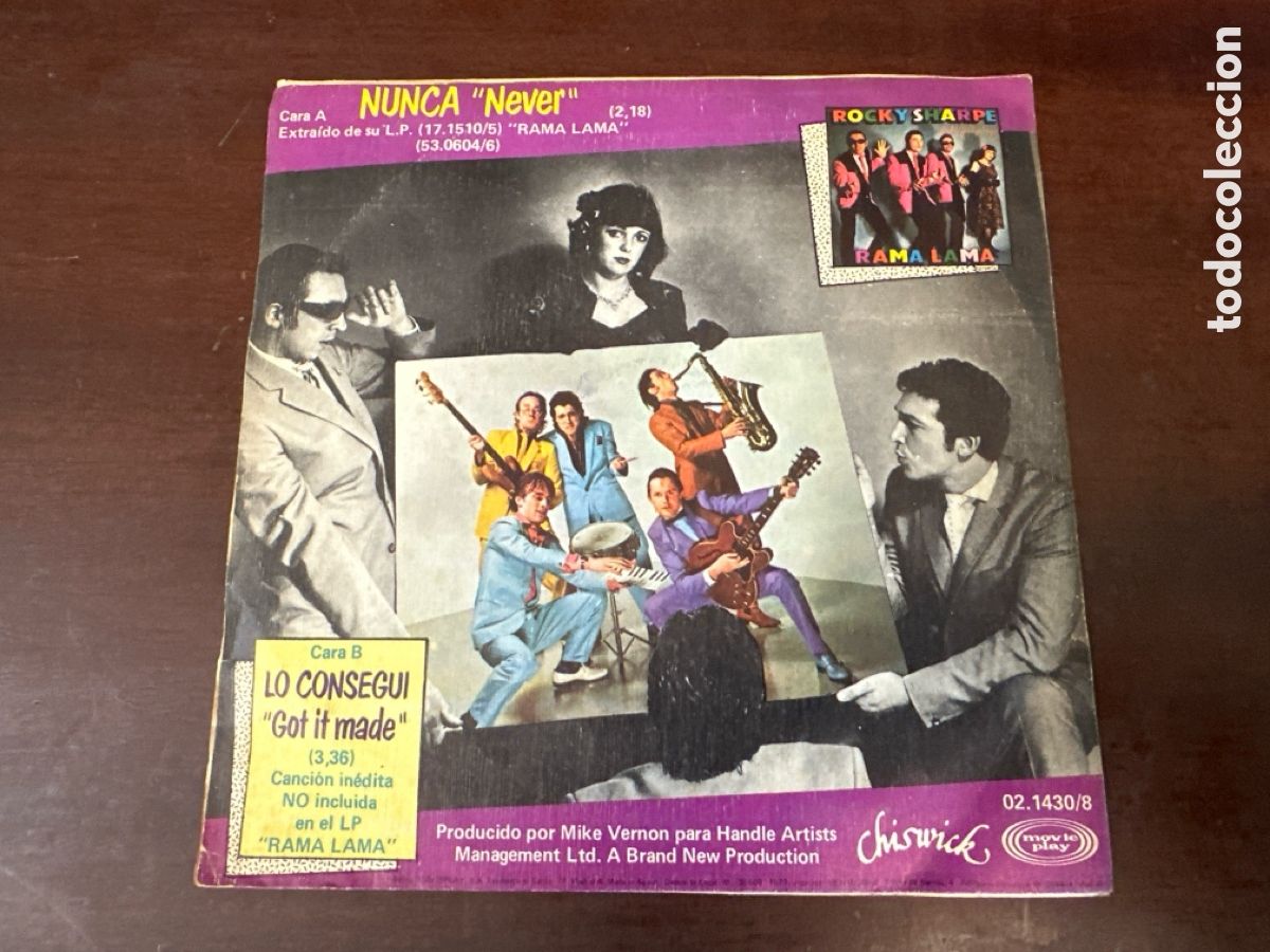 Discos de vinilo: ROCKY SHARPE - NUNCA - SINGLE SPAIN 1979 VINILO IMPECABLE. - Foto 2