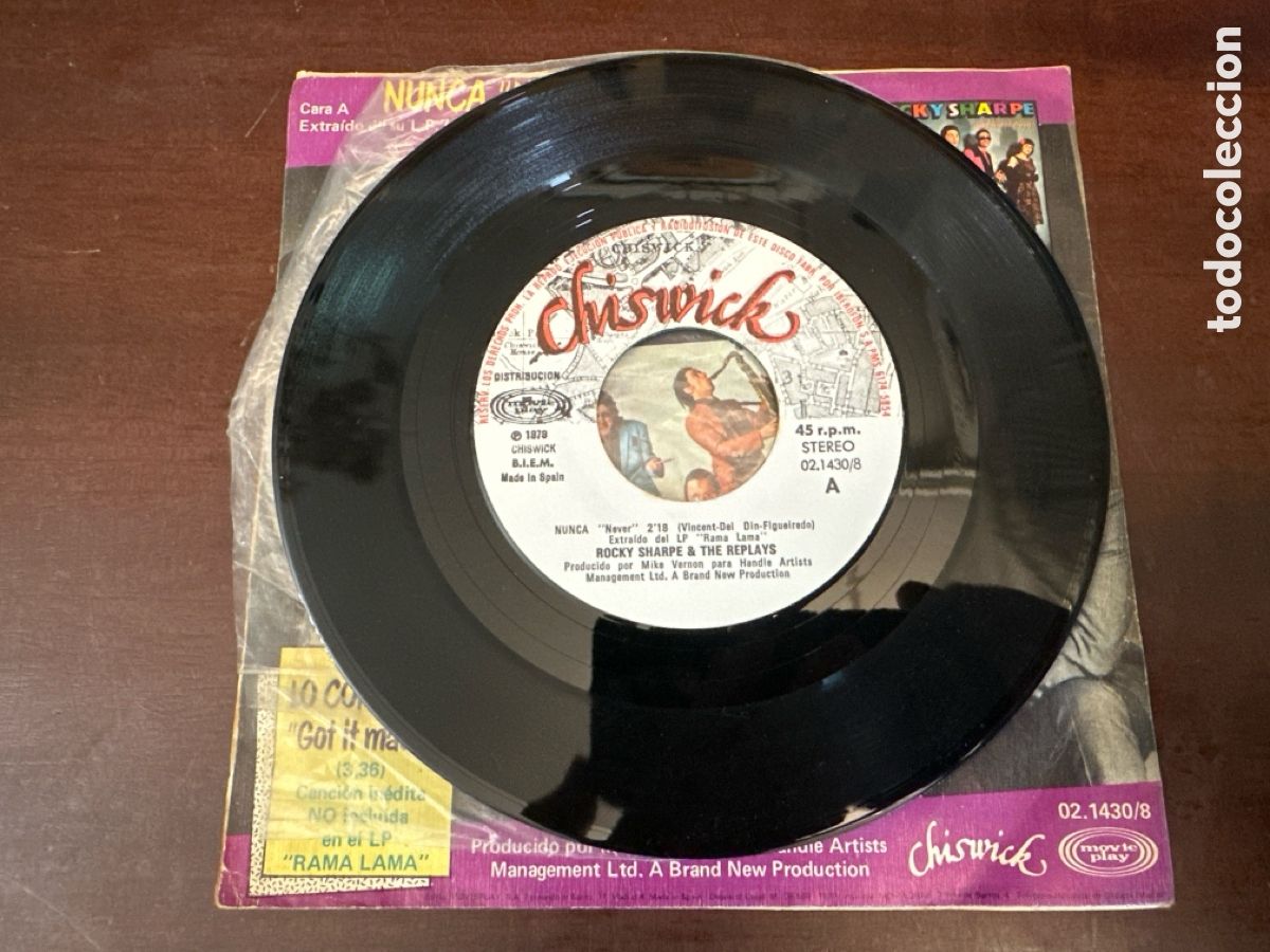 Discos de vinilo: ROCKY SHARPE - NUNCA - SINGLE SPAIN 1979 VINILO IMPECABLE. - Foto 4