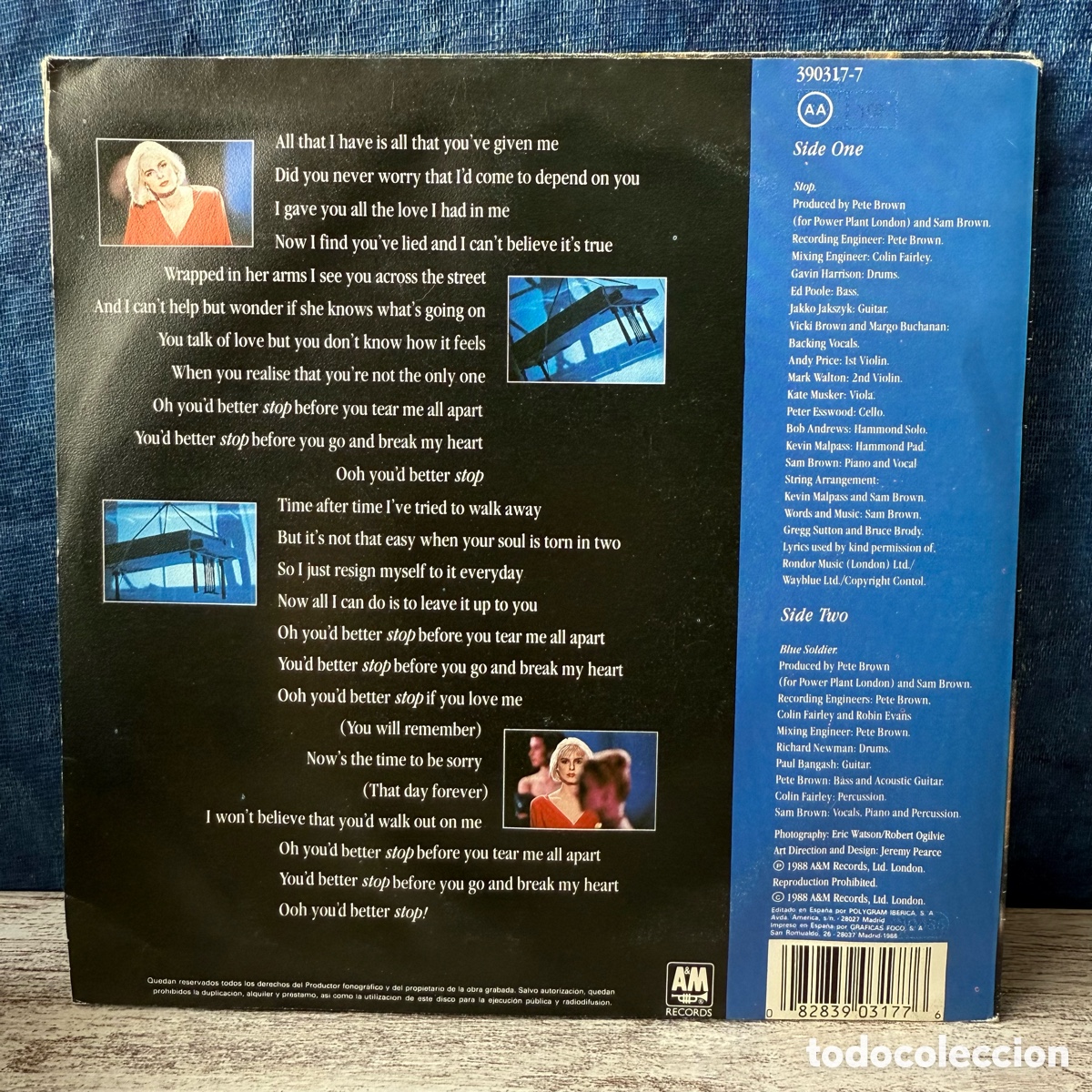 Discos de vinilo: Sam Brown - Stop! (7&rdquo;, Single) - Foto 2