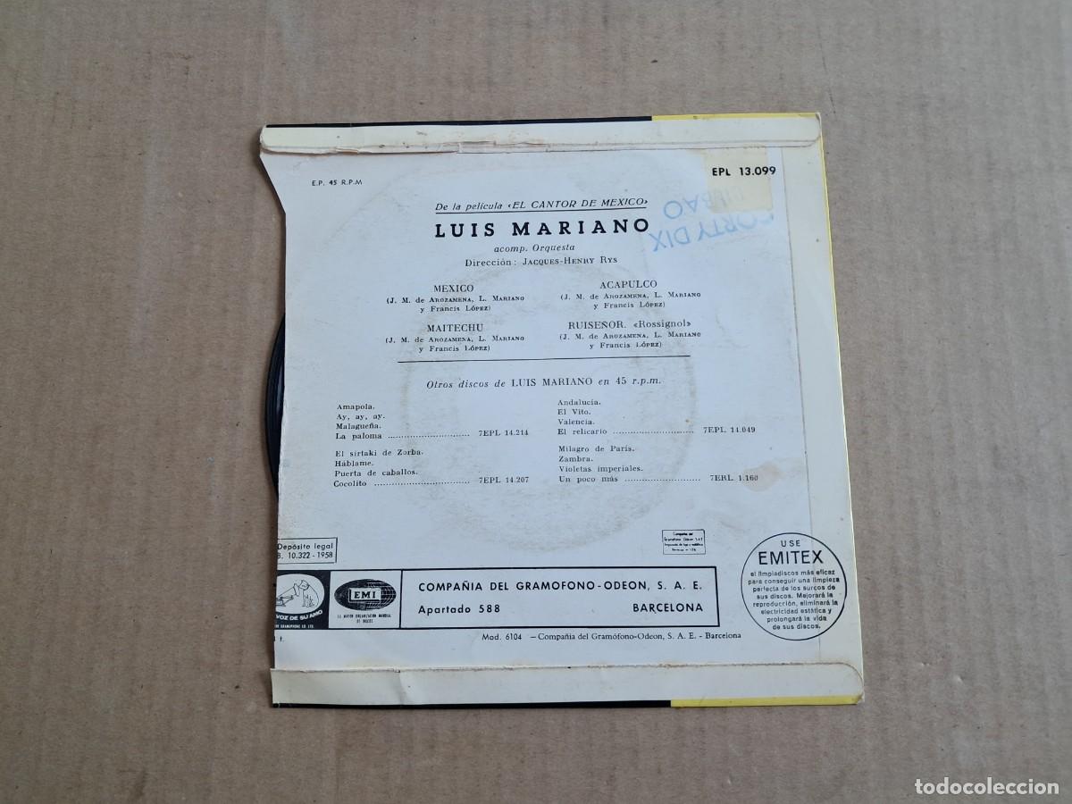 Discos de vinilo: LUIS MARIANO - EL CANTOR DE MEXICO EP 1958 - Foto 3