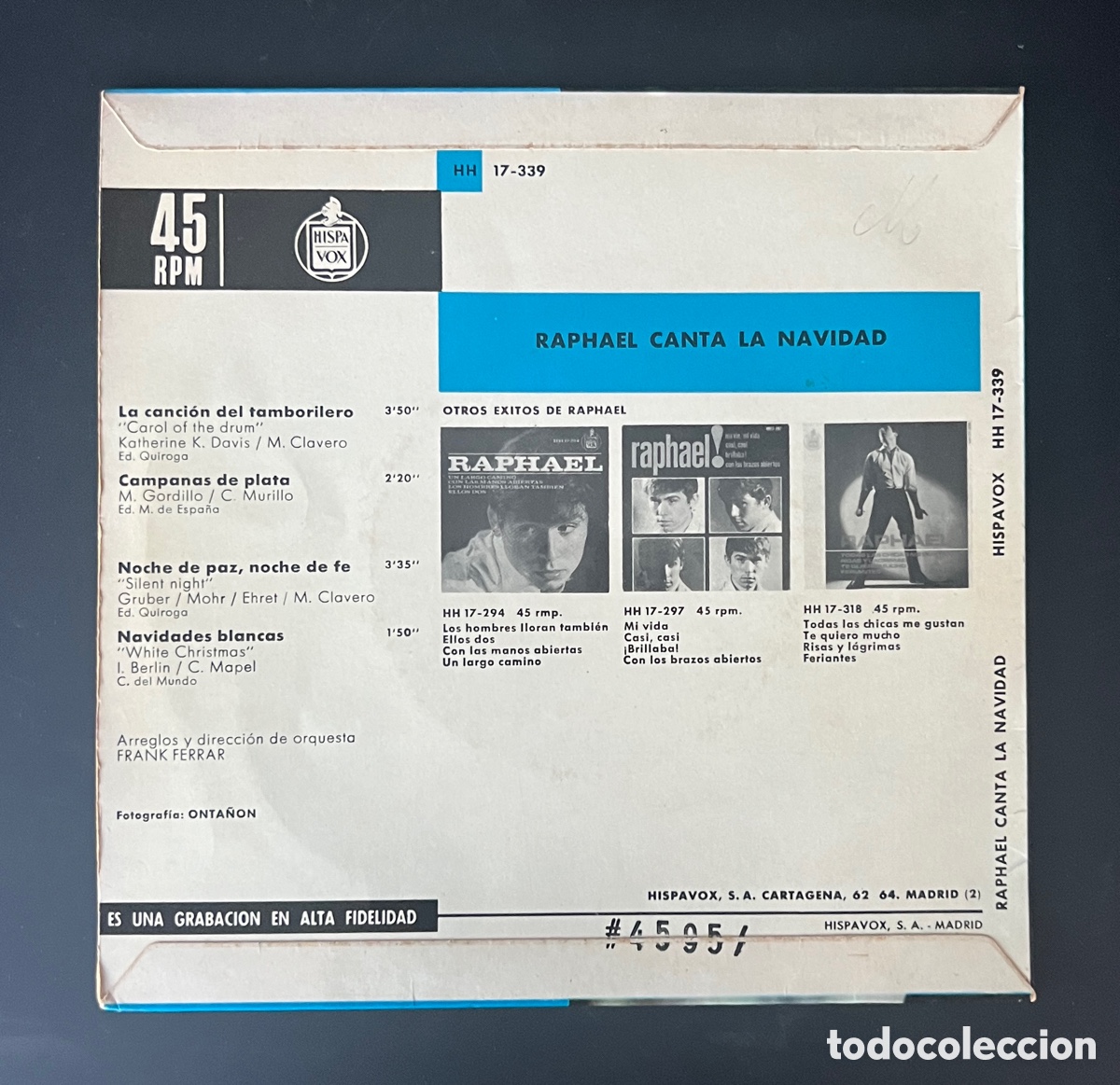Discos de vinilo: RAPHAEL CANTA LA NAVIDAD - Foto 2