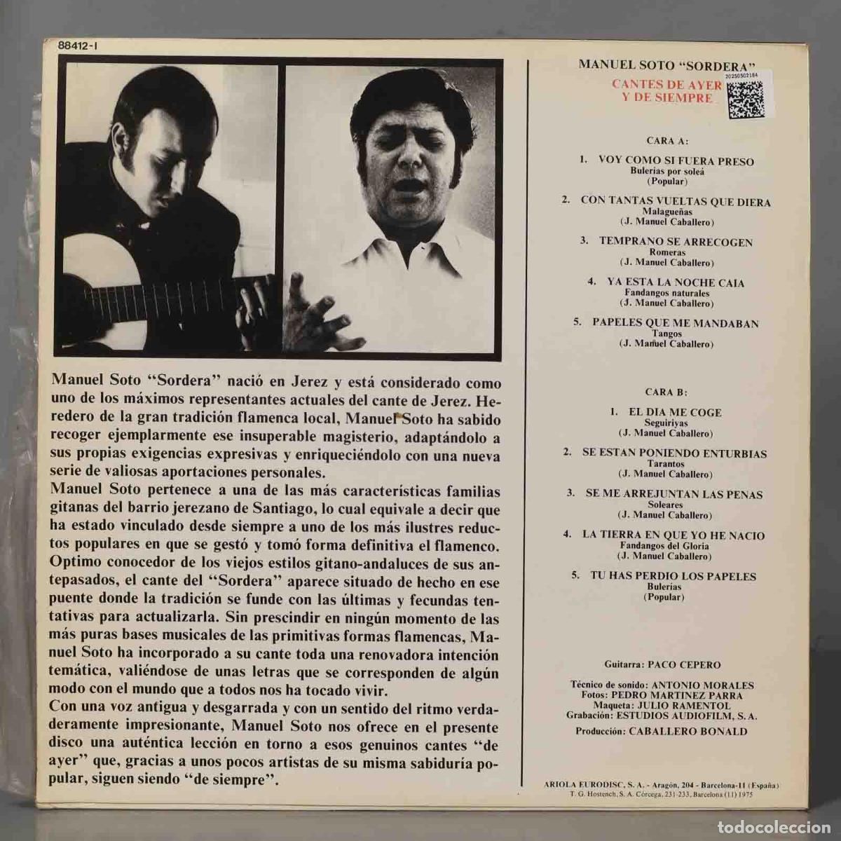 Discos de vinilo: LP. Manuel Soto &acute;Sordera&acute; &ndash; Cantes De Ayer Y De Siempre - Foto 2